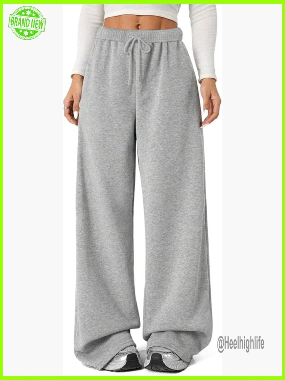 Fleece Wide Leg Sweatpants with Pockets, High Waisted, Baggy Fit
